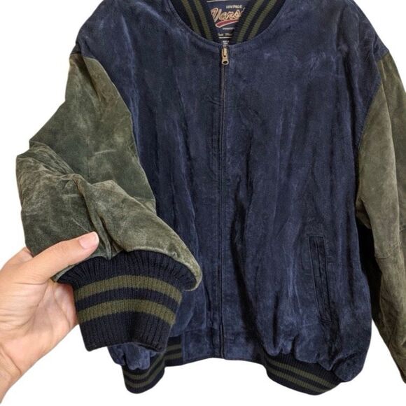 Vintage Varsity Navy Green Suede Leather Jacket Men’s Size XX L Princeton N.J. - Picture 5 of 8